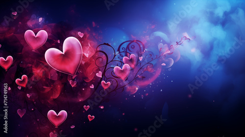 Mystical Hearts on a Blue -Red Background for Valentine's Day Background HD Wallpapers