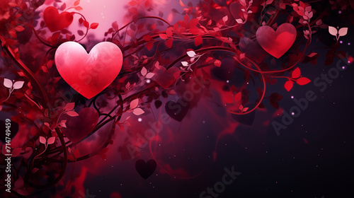 Elegant Red Heart with Twirling Vines on a Passionate Red Background HD Wallpapers