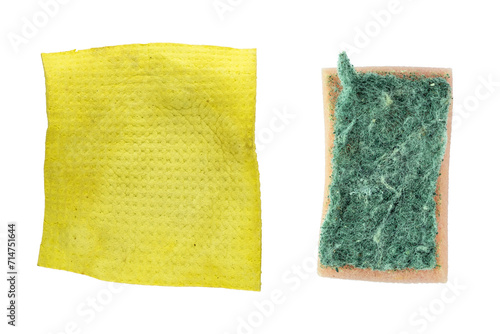 Used scrub cleaning sponge and kitchen sponge cloth isolated