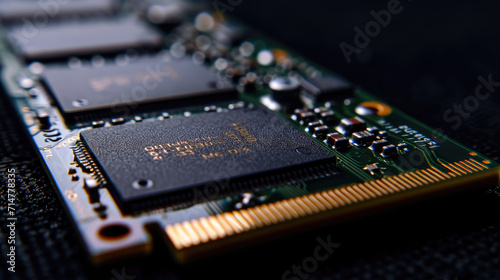 Close-up of Computer RAM (Random Access Memory) module on black background