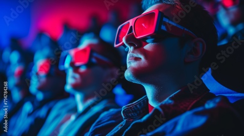 3Dメガネをかけて3D映像を楽しむ観客 