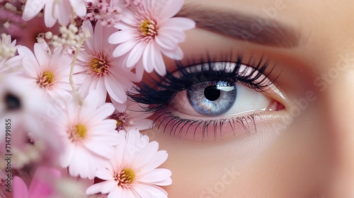 eye spring makeup woman with a flowers. spring makeup beauty