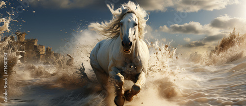 A captivating HD wallpaper featuring a group of white horses running freely, showcasing the beauty and grace of these majestic animals.