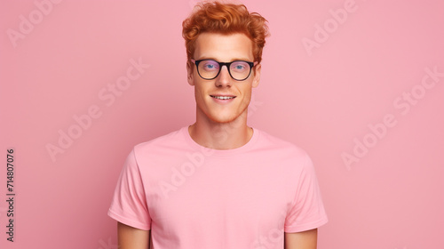 Handsome ginger man isolated on pink background