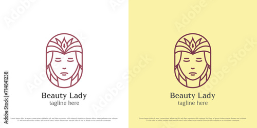 Beauty lady logo design illustration. Silhouette of female beauty queen hair salon facial care spa people. Simple icon hairstyle frame feminine peace symbol elegant luxury simple fashion lifestyle.