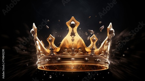 A_regal_and_elegant_golden_crown_hangs_in_mid-air on a black background