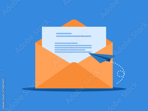 Send news information. Envelope with paper airplane vector