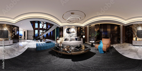 360 degrees living room. 3d render of modern luxury living room, apartment house. 