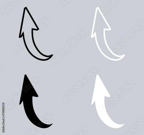 Set of Curved arrow icon. Arrow pointer icon sign symbol in trendy flat style. Arrow up vector icon illustration isolated on gray background