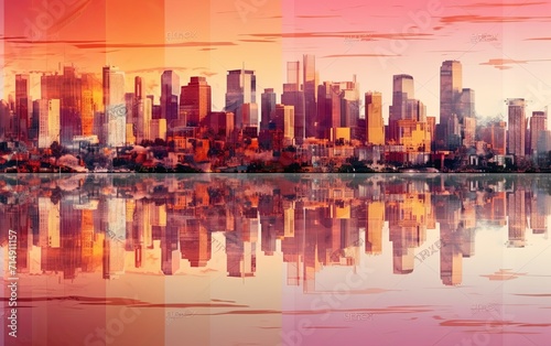 A picture of a city that is reflected in the water