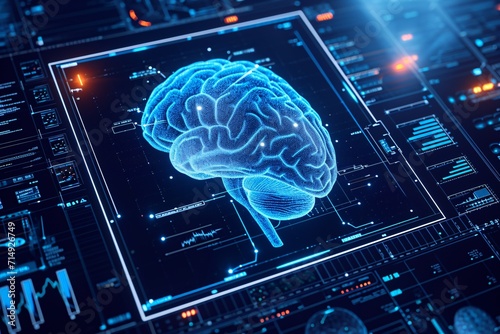 A 3D Brain Diagram with Blue Lights Generative AI