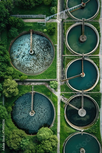 Sewage treatment plant from above. Grey water recycling