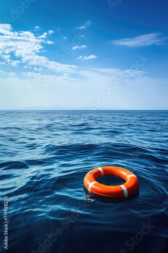 vibrant color lifebuoy floating at sea