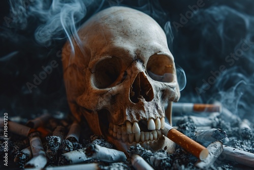 A skull with a cigarette in its mouth Generative AI