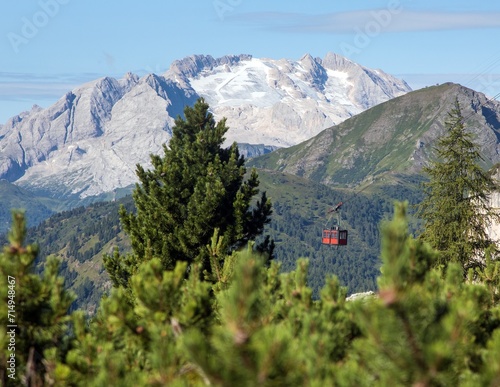 Mount Matmolada and rope way, Dolomites mountains, Italy