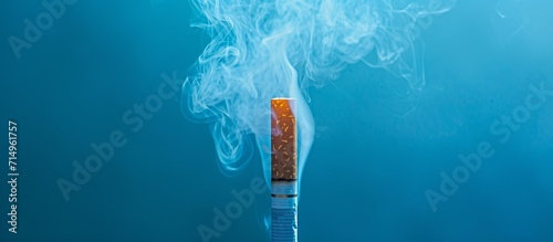 A close-up of a lit cigarette in a blue sky. Generative AI