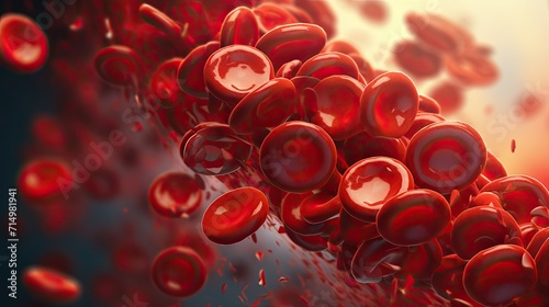 Illustration showing erythrocytes and cholesterol cells in blood vessel
