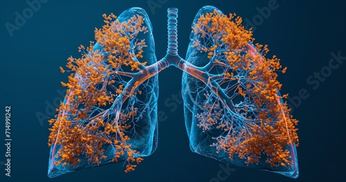 A close-up of a human lung with a tree branch inside Generative AI