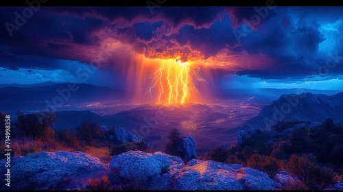 Lightning, piercing the dark sky over the etheric mountains, give the impression of an amazing and