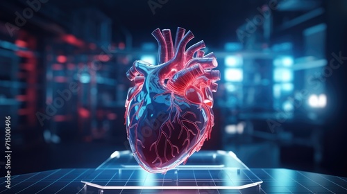 Transplantation human heart. 3D modeling in the field of internal organ transplantation. Technology in medicine and scientific research of the body, study of the human heart
