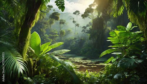 Amazon rainforest landscape. Nature wallpaper design. Generative ai