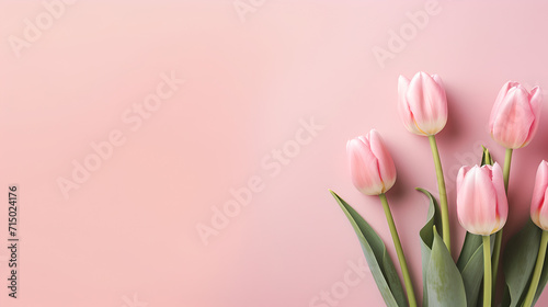 beautiful bunch of pink tulips flowers on decent pastel rose background - the background offers lots of space for text