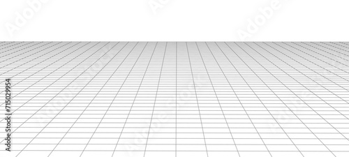 Abstract perspective background. 3D wireframe vector mesh on white background.
