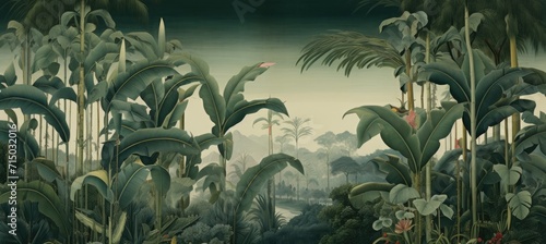A Chinese painting depicting short banana trees