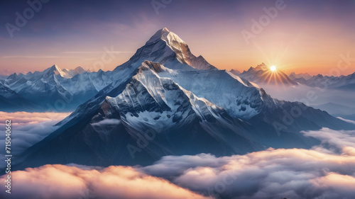 Himalayan mountain top above the clouds. Mountains seem so close, offering epic views of the legendary peaks of Dhaulagiri and Machapuchare