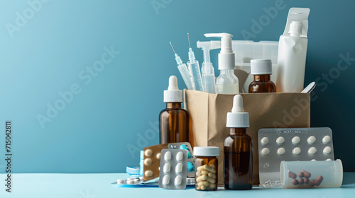 Paper bag filled with various medical supplies