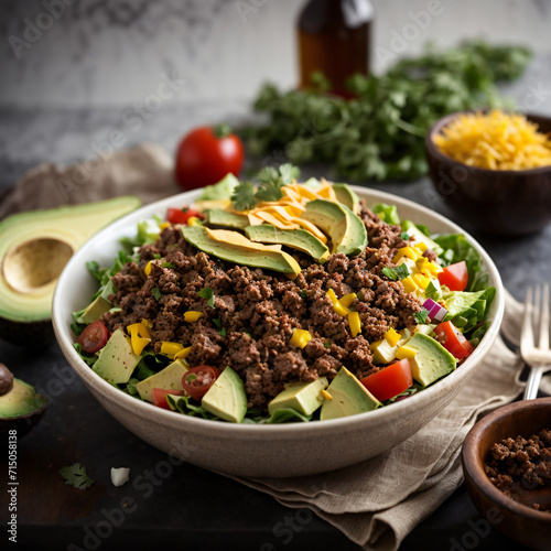 Ground Beef and Avocado Taco Salad - A Flavorful Fusion of Savory Beef and Creamy Avocado