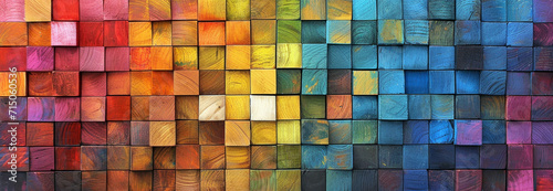 colorful wooden blocks. wide format. hand edited generative ai