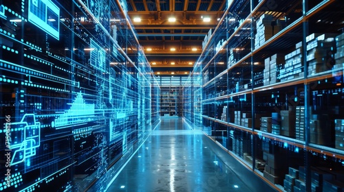 Experience the future of warehouse management with this cutting-edge visualization of the digitalization process, showcasing efficiency, technology integration, and modern logistics in action