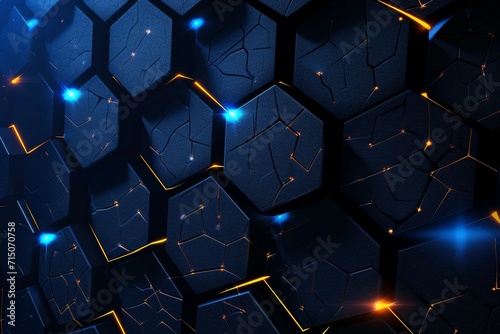 Abstract hexagonal background. Gold Neon Backdrop. Futuristic technology concept. 