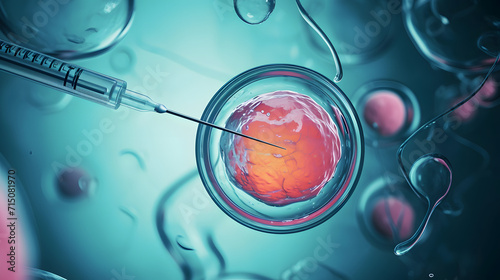 IVF, In vitro fertilisation. Fertilized egg cell and needle 