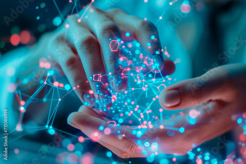 A close-up of hands manipulating nanotechnology materials, emphasizing the microscopic know-how and inventions of the future