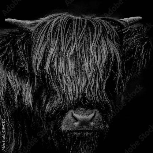 Close-up of a hairy coo with an elongated face