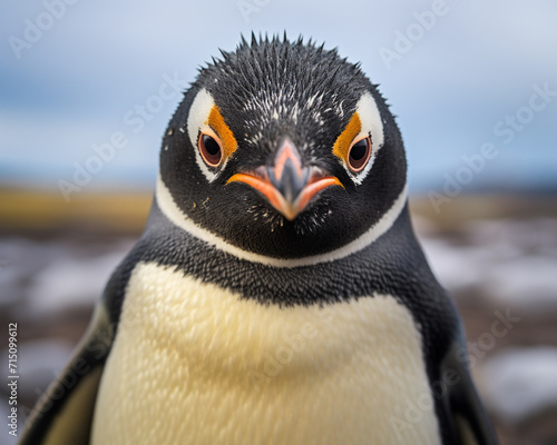 Close up portrait of a pinguin in his natural habitat
