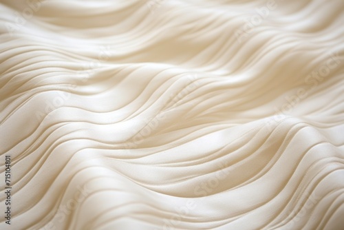  a close up view of a bed with white sheets and sheets on top of it, with wavy lines in the middle of the bed.