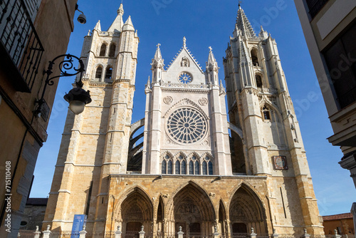 View of the facade of the Cathedral of León (13th-14th centuries). Castile and leon, Spain.