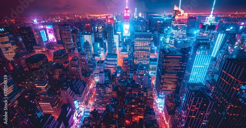 aerial view at night of times square in new york. city lights