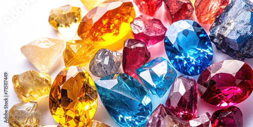 Striking collage of Sapphire, Citrine, and Ruby, showcasing their vivid blue, yellow, and red hues against a white background