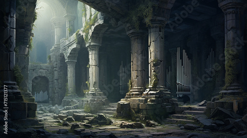 oboe among the ruins amongst the crumbling pillars of an ancient ruin, an oboe stands sentinel