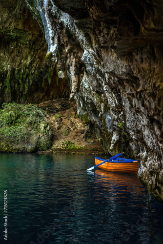 Zakynthos, Greece- A boat in the famous melissani lake on Kefalonia island