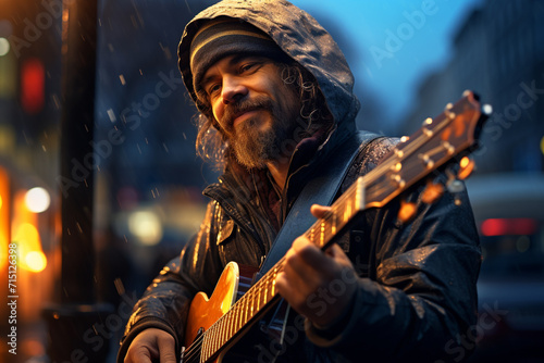 street musicians, play on the outside, in crosswalks, in subway. do either for fun or for money, music creativity cute happy guitar old style vocals melody smiling.