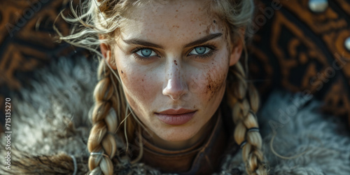 Beautiful female viking woman warrior.