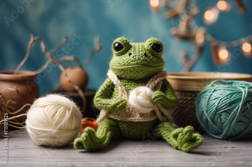Adorable knitted frog character