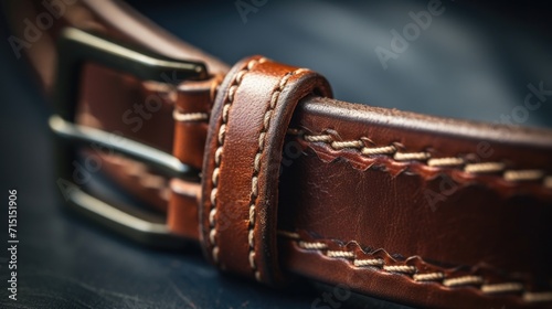 Closeup of a vintage leather belt, repurposed from an old jacket and featuring intricate stitching details.