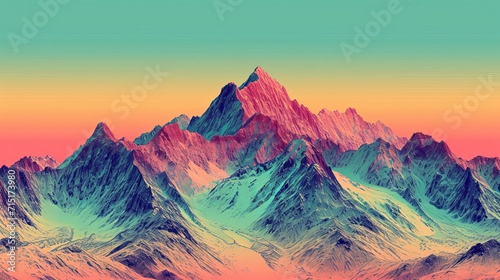 Colorful Mountain Peaks with Retro Wave Aesthetic