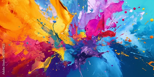 abstract explosion of splattered paint in a riot of bold and contrasting colors